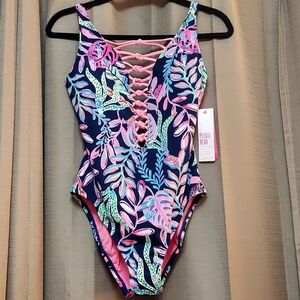 NWT Lilly Pulitzer Isle Lattice One Piece Oyster Bay  Size 4
